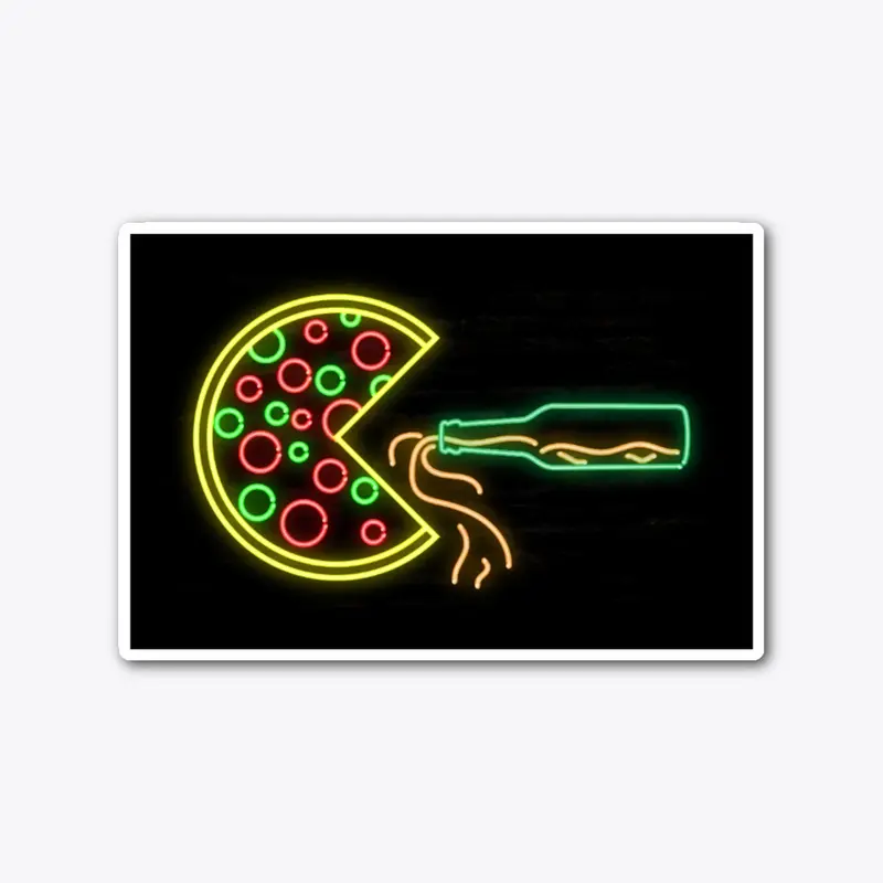 Packman Pizza Drinking Beer Neon